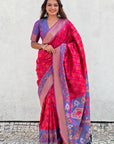 Pink Soft Silk Zari Woven Patola Saree with Contrast Weaves