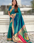 Green Zari Woven Mahalaxmi God Paithani Silk Saree
