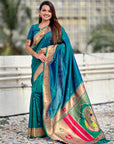 Green Zari Woven Mahalaxmi God Paithani Silk Saree
