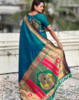 Green Zari Woven Mahalaxmi God Paithani Silk Saree