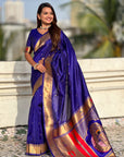 Violet Zari Woven Mahalaxmi God Paithani Silk Saree