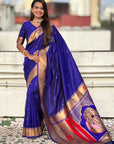 Violet Zari Woven Mahalaxmi God Paithani Silk Saree