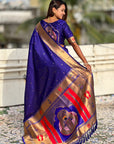Violet Zari Woven Mahalaxmi God Paithani Silk Saree