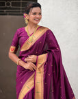 Wine Zari Woven Mahalaxmi God Paithani Silk Saree
