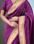 Wine Zari Woven Mahalaxmi God Paithani Silk Saree