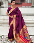 Wine Zari Woven Mahalaxmi God Paithani Silk Saree