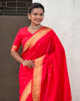 Red Zari Woven Mahalaxmi God Paithani Silk Saree