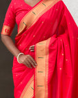 Red Zari Woven Mahalaxmi God Paithani Silk Saree
