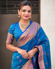 Blue Zari Woven Nath Yeola Paithani Silk Saree