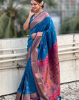 Blue Zari Woven Nath Yeola Paithani Silk Saree