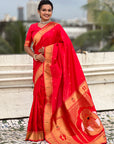 Red Zari Woven Mahalaxmi God Paithani Silk Saree