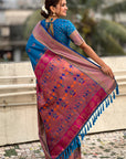 Blue Zari Woven Nath Yeola Paithani Silk Saree