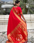 Red Zari Woven Mahalaxmi God Paithani Silk Saree