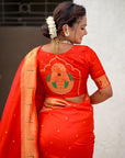 Orange Zari Woven Mahalaxmi God Paithani Silk Saree