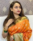 Orange Soft Silk Contrast Zari Woven Saree