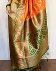 Orange Soft Silk Contrast Zari Woven Saree