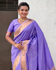 Lavender Zari Woven Mahalaxmi God Paithani Silk Saree