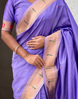 Lavender Zari Woven Mahalaxmi God Paithani Silk Saree