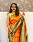 Orange Soft Silk Contrast Zari Woven Saree