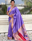 Lavender Zari Woven Mahalaxmi God Paithani Silk Saree