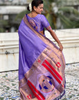 Lavender Zari Woven Mahalaxmi God Paithani Silk Saree