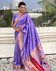 Lavender Zari Woven Mahalaxmi God Paithani Silk Saree