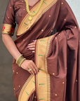Coffee Zari Woven Mahalaxmi God Paithani Silk Saree