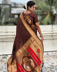 Coffee Zari Woven Mahalaxmi God Paithani Silk Saree