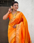 Yellow Zari Woven Mahalaxmi God Paithani Silk Saree
