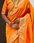 Yellow Zari Woven Mahalaxmi God Paithani Silk Saree