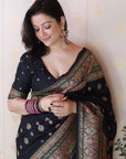 Shivani in our Jade Black Pashmina Kashmiri Silk Zari Woven Saree