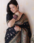 Shivani in our Jade Black Pashmina Kashmiri Silk Zari Woven Saree