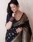 Shivani in our Jade Black Pashmina Kashmiri Silk Zari Woven Saree