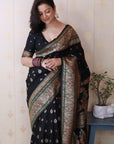 Shivani in our Jade Black Pashmina Kashmiri Silk Zari Woven Saree