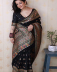 Shivani in our Jade Black Pashmina Kashmiri Silk Zari Woven Saree