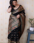 Shivani in our Jade Black Pashmina Kashmiri Silk Zari Woven Saree