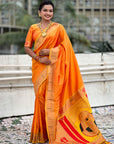 Yellow Zari Woven Mahalaxmi God Paithani Silk Saree