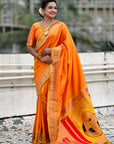 Yellow Zari Woven Mahalaxmi God Paithani Silk Saree