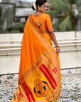 Yellow Zari Woven Mahalaxmi God Paithani Silk Saree