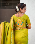 Mehendi Green Zari Woven Mahalaxmi God Paithani Silk Saree