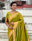 Mehendi Green Zari Woven Mahalaxmi God Paithani Silk Saree