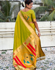 Mehendi Green Zari Woven Mahalaxmi God Paithani Silk Saree