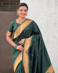 Bottle Green Zari Woven Mahalaxmi God Paithani Silk Saree