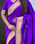 Purple Zari Woven Mahalaxmi God Paithani Silk Saree