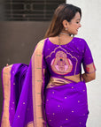 Purple Zari Woven Mahalaxmi God Paithani Silk Saree
