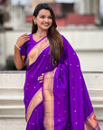 Purple Zari Woven Mahalaxmi God Paithani Silk Saree