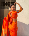 Orange Peacock Paithani Zari Woven Saree