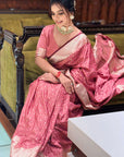 Salmon Pink Banarasi Satin Silk Zari Woven Saree