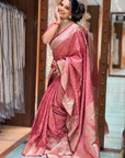 Salmon Pink Banarasi Satin Silk Zari Woven Saree