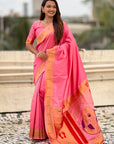 Baby Pink Zari Woven Mahalaxmi God Paithani Silk Saree